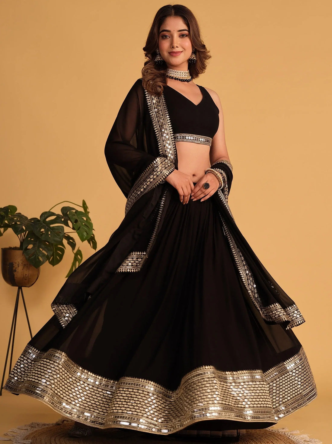 Attractive Black Embroidered Georgette Party Wear Lehenga Choli - Zeel Clothing