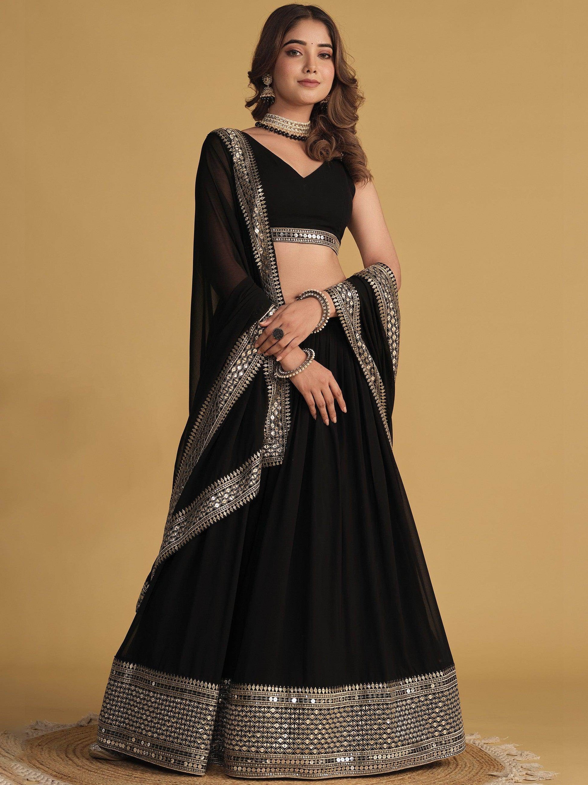 Attractive Black Embroidered Georgette Party Wear Lehenga Choli - Zeel Clothing