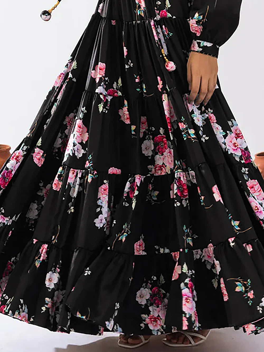 Attractive Black Floral Printed Chinon Party Wear Crop Top Lehenga - Zeel Clothing