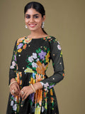Attractive Black Floral Printed Georgette Gown With Dupatta - Zeel Clothing