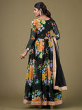 Attractive Black Floral Printed Georgette Gown With Dupatta - Zeel Clothing