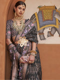 Attractive Black Floral Printed Silk Party Wear Saree With Blouse - Zeel Clothing