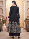 Attractive Black Foil Printed Silk Anarkali Suit Palazzo With Dupatta - Zeel Clothing