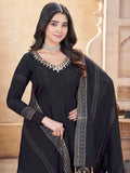 Attractive Black Foil Printed Silk Anarkali Suit Palazzo With Dupatta - Zeel Clothing