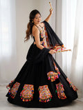 Attractive Black Gamthi Work Rayon Navratri Special Lehenga Choli With Dupatta