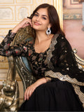 Attractive Black Georgette Reception Wear Gown With Dupatta - Zeel Clothing