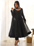 Attractive Black Laheriya Printed Georgette Festival Wear Anarkali Suit