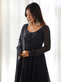 Attractive Black Laheriya Printed Georgette Festival Wear Anarkali Suit - Zeel Clothing