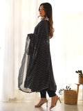 Attractive Black Laheriya Printed Georgette Festival Wear Anarkali Suit