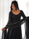 Attractive Black Laheriya Printed Georgette Festival Wear Anarkali Suit