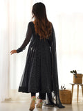 Attractive Black Laheriya Printed Georgette Festival Wear Anarkali Suit