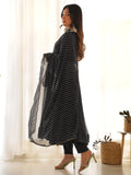 Attractive Black Laheriya Printed Georgette Festival Wear Anarkali Suit - Zeel Clothing