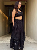 Attractive Black Sequins Georgette Party Wear Lehenga Choli - Zeel Clothing