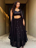 Attractive Black Sequins Georgette Party Wear Lehenga Choli - Zeel Clothing