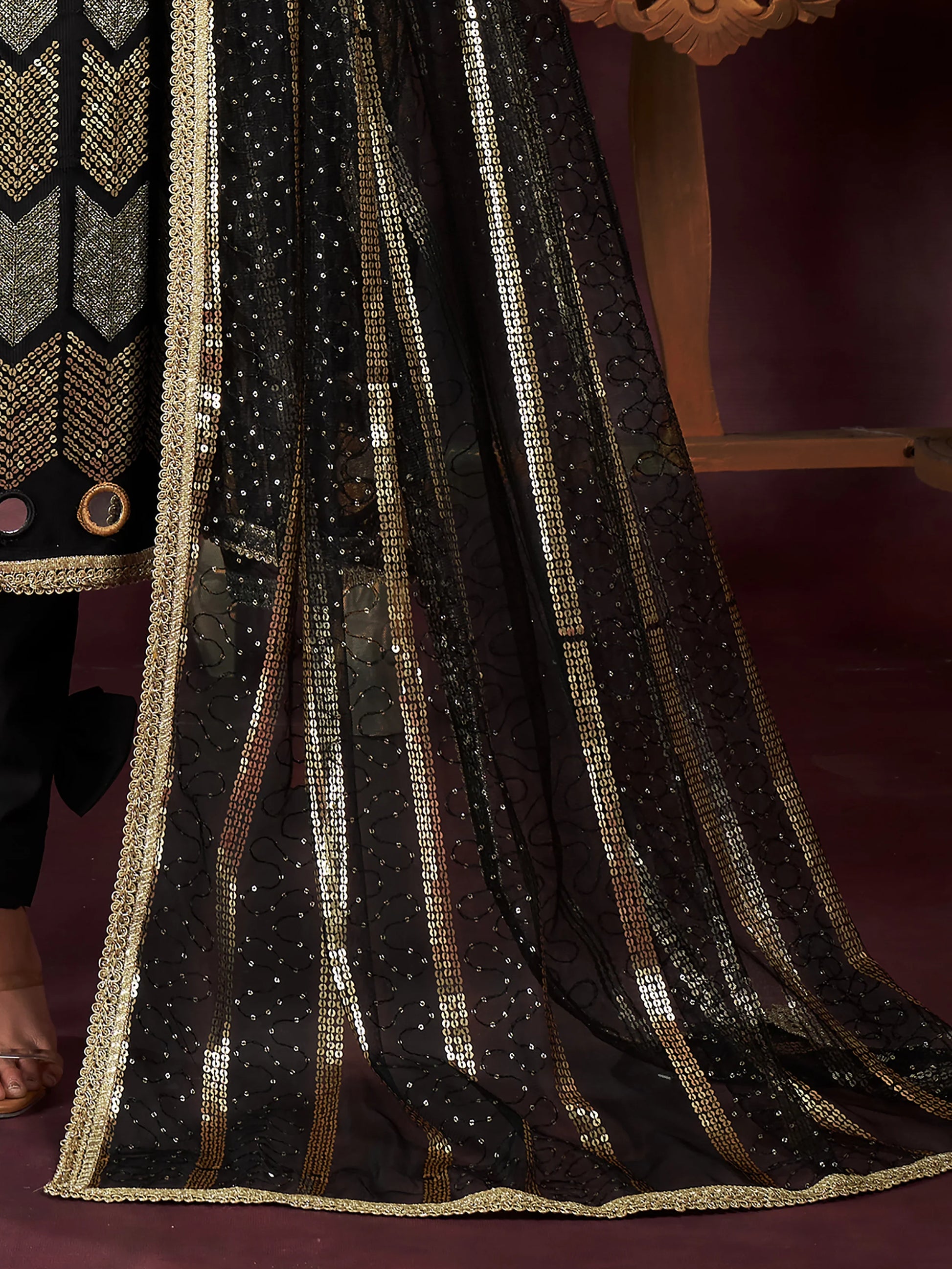 Attractive Black Sequins Net Reception Wear Salwar Kameez With Dupatta - Zeel Clothing