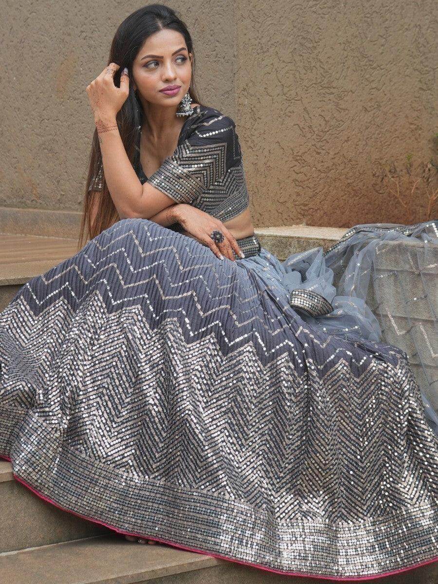 Attractive Black Sequins Silk Designer Lehenga Choli With Dupatta - Zeel Clothing