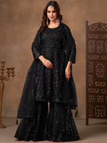 Attractive Black Sequins Work Net Festive Wear Sharara Suit
