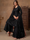 Attractive Black Sequins Work Net Festive Wear Sharara Suit
