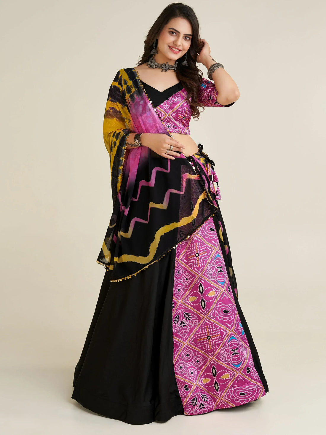 Attractive Black Thread Work Rayon Navratri Wear Lehenga Choli - Zeel Clothing
