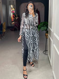 Attractive Black-White Animal Printed Chiffon Nayra Cut Traditional Kurti - Zeel Clothing