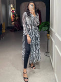 Attractive Black-White Animal Printed Chiffon Nayra Cut Traditional Kurti - Zeel Clothing