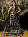 Attractive Black Zari Embroidery Jacquard Lehenga Choli With Dupatta