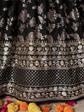 Attractive Black Zari Embroidery Jacquard Lehenga Choli With Dupatta
