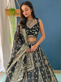 Attractive Black Zari Embroidery Silk Reception Wear Lehenga Choli - Zeel Clothing