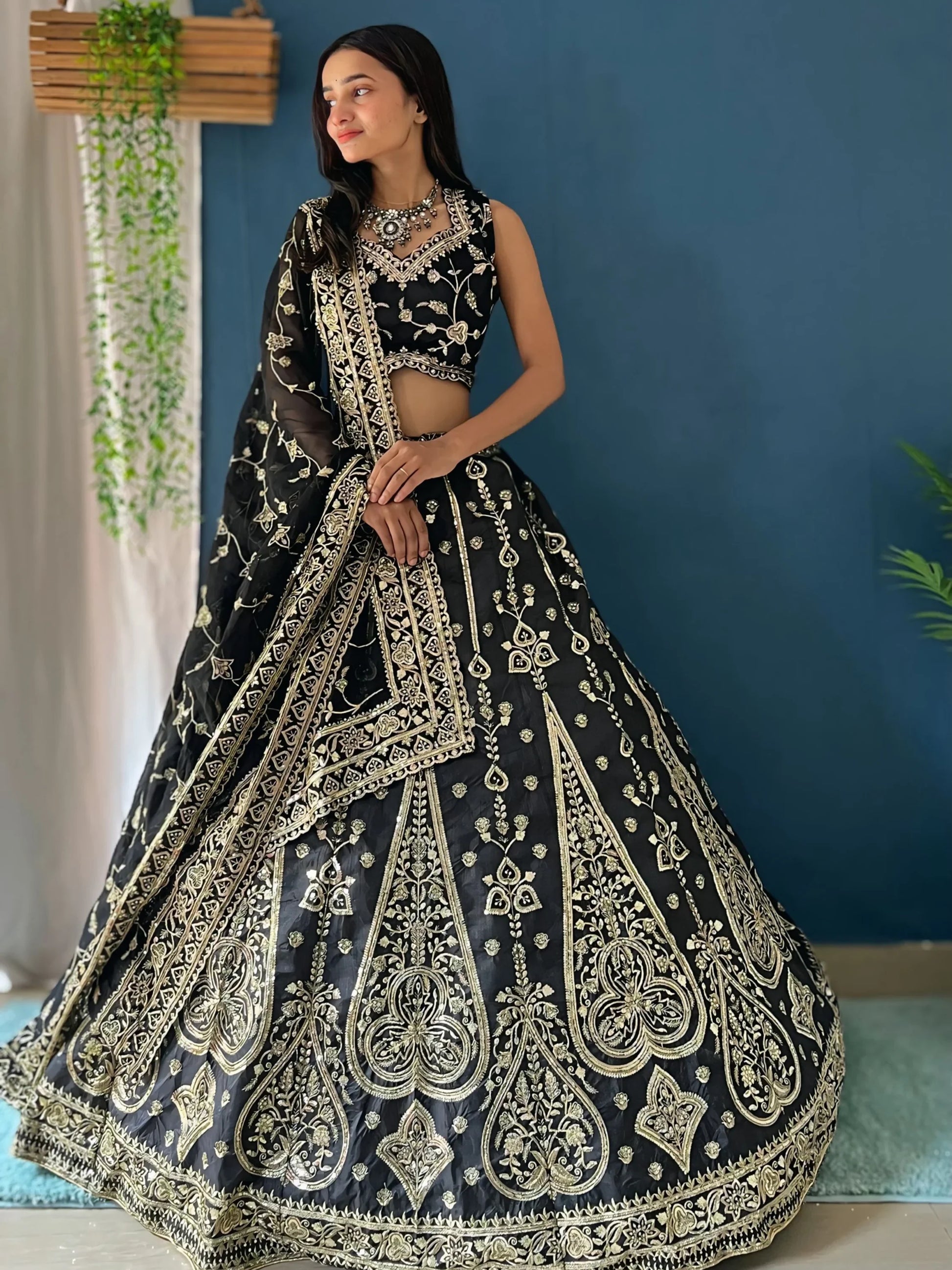 Attractive Black Zari Embroidery Silk Reception Wear Lehenga Choli - Zeel Clothing