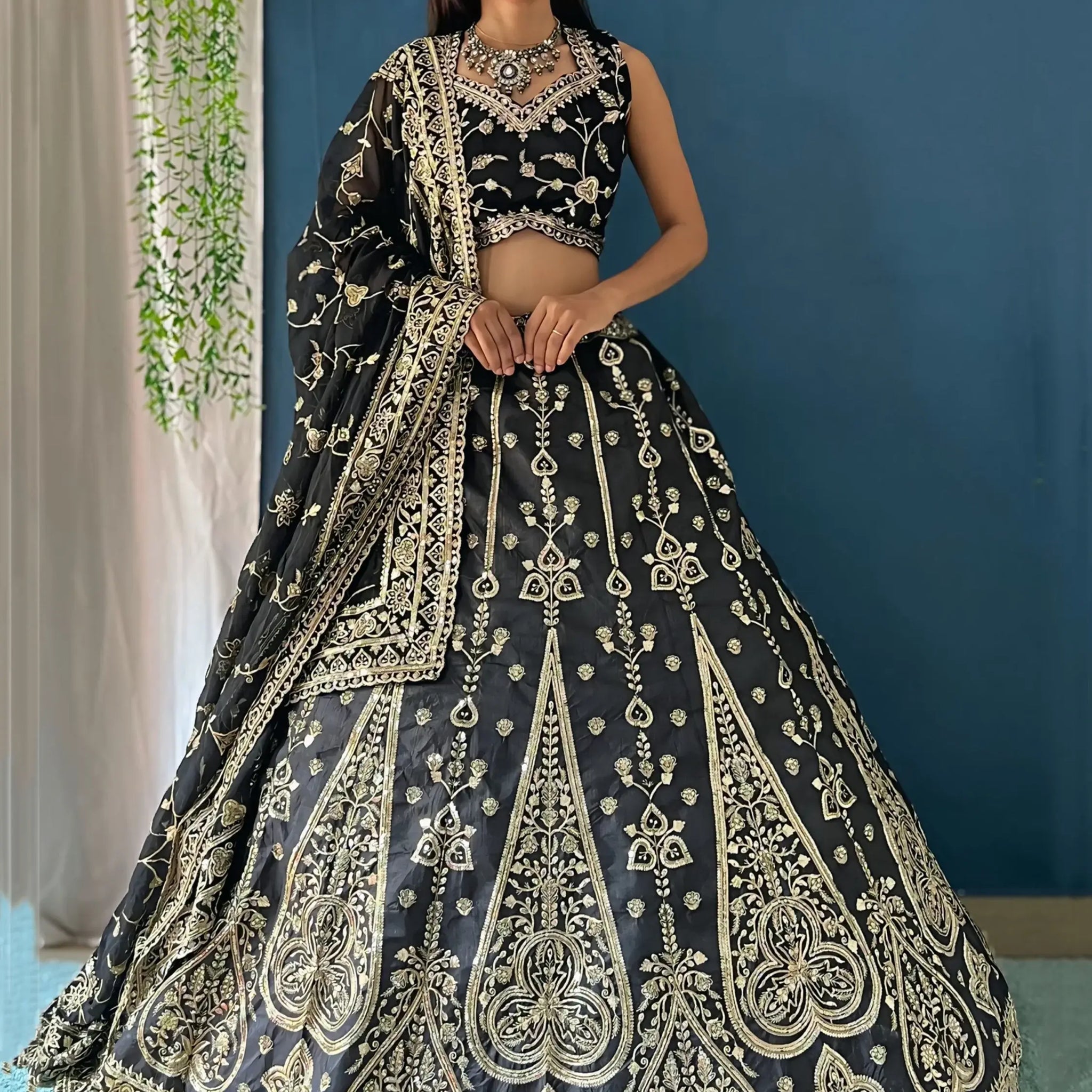 Attractive Black Zari Embroidery Silk Reception Wear Lehenga Choli - Zeel Clothing