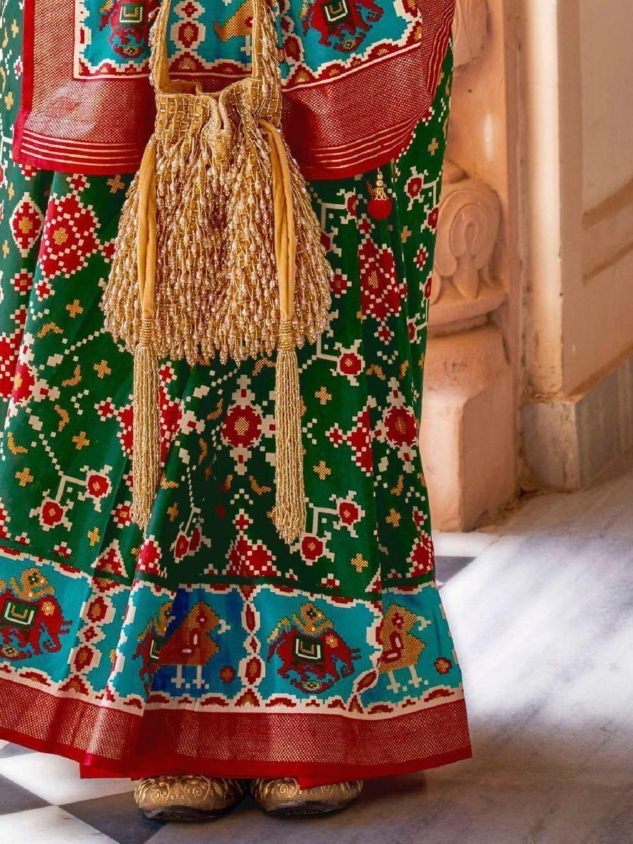 Attractive Blue & Green Patola Printed Silk Saree With Blouse - Zeel Clothing