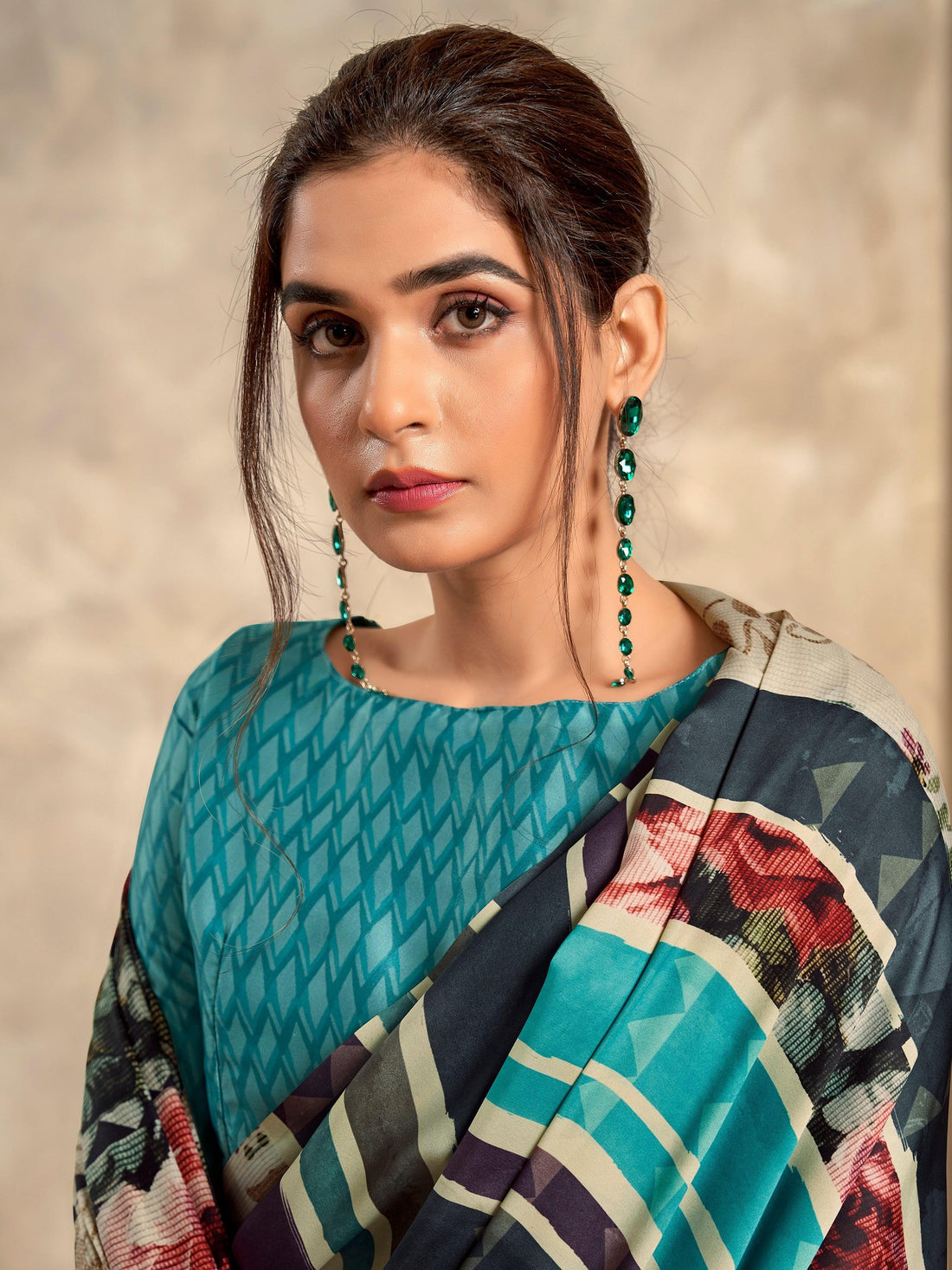 Attractive Blue Digital Printed Satin Festival Wear Saree With Blouse