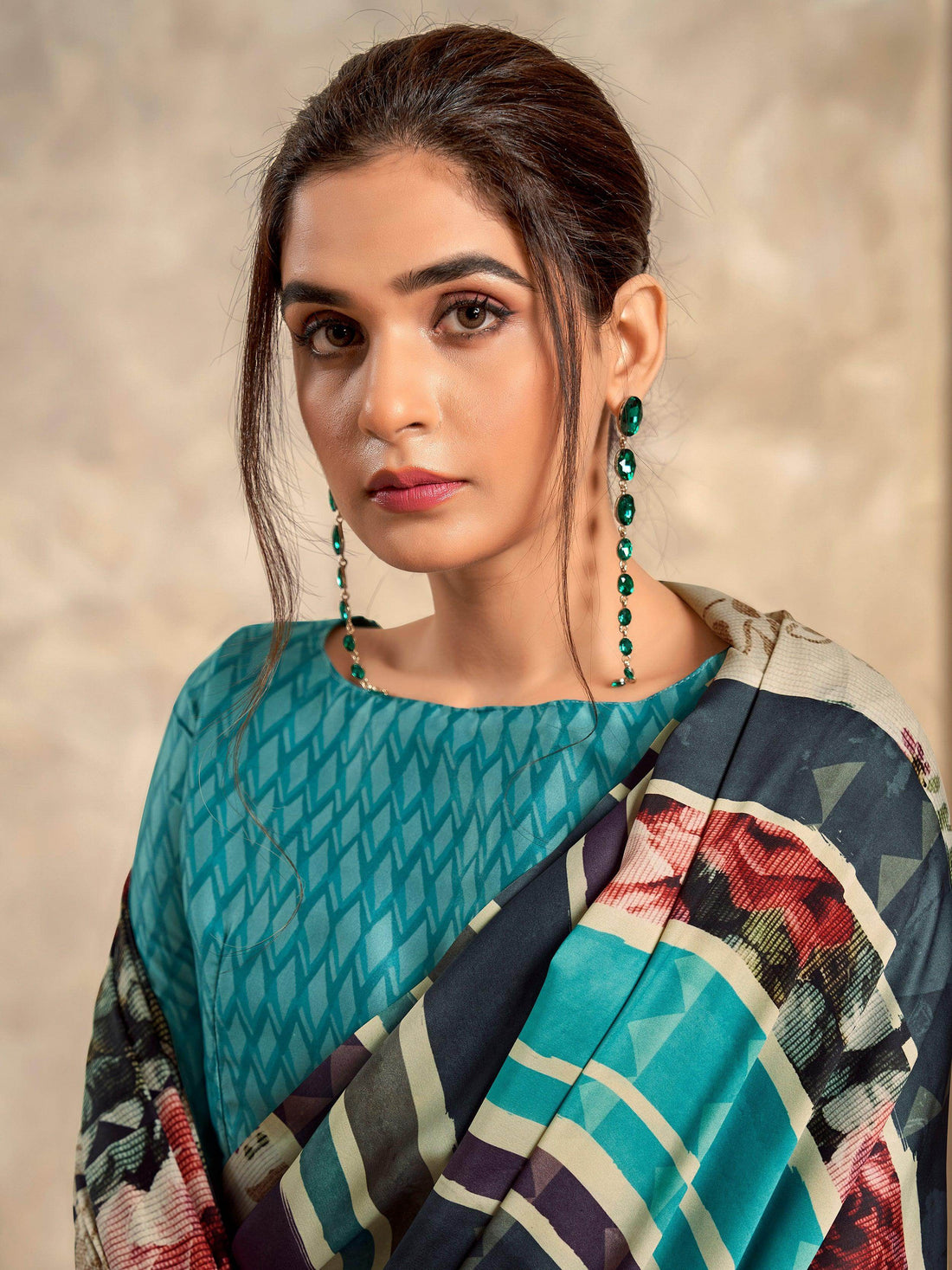 Attractive Blue Digital Printed Satin Festival Wear Saree With Blouse - Zeel Clothing