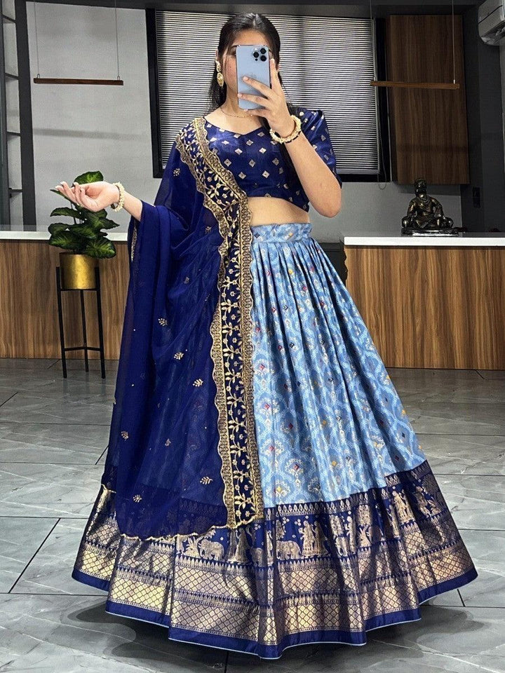 Attractive Blue Dolla Silk Bandhani Print Lehenga Choli With Dupatta