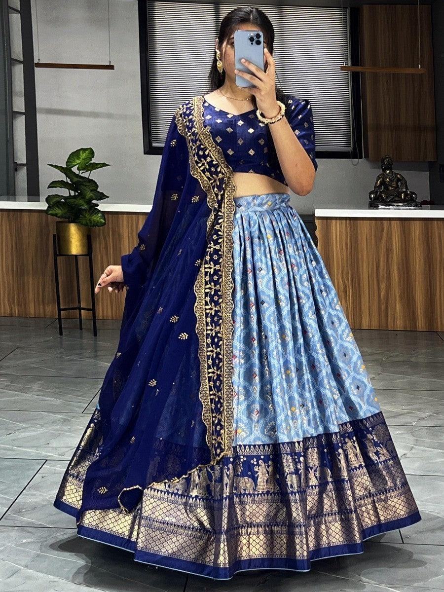 Attractive Blue Dolla Silk Bandhani Print Lehenga Choli With Dupatta