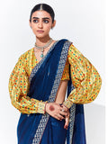 Attractive Blue Embroidered Organza Wedding Wear Saree With Blouse