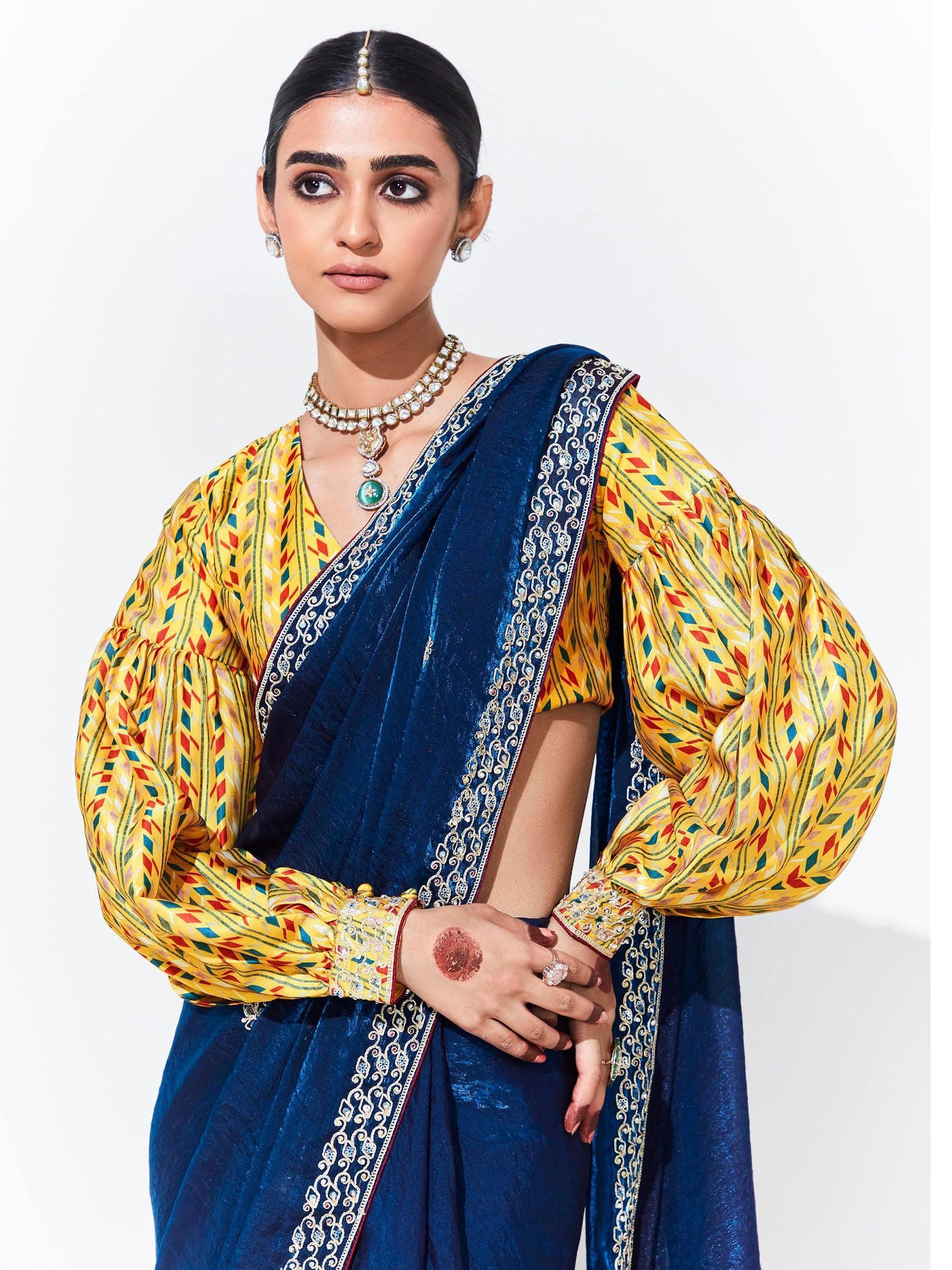 Attractive Blue Embroidered Organza Wedding Wear Saree With Blouse