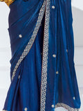 Attractive Blue Embroidered Organza Wedding Wear Saree With Blouse