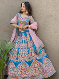 Attractive Blue Embroidered Velvet Wedding Wear Lehenga Choli - Zeel Clothing