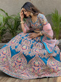 Attractive Blue Embroidered Velvet Wedding Wear Lehenga Choli - Zeel Clothing