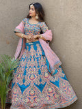 Attractive Blue Embroidered Velvet Wedding Wear Lehenga Choli - Zeel Clothing