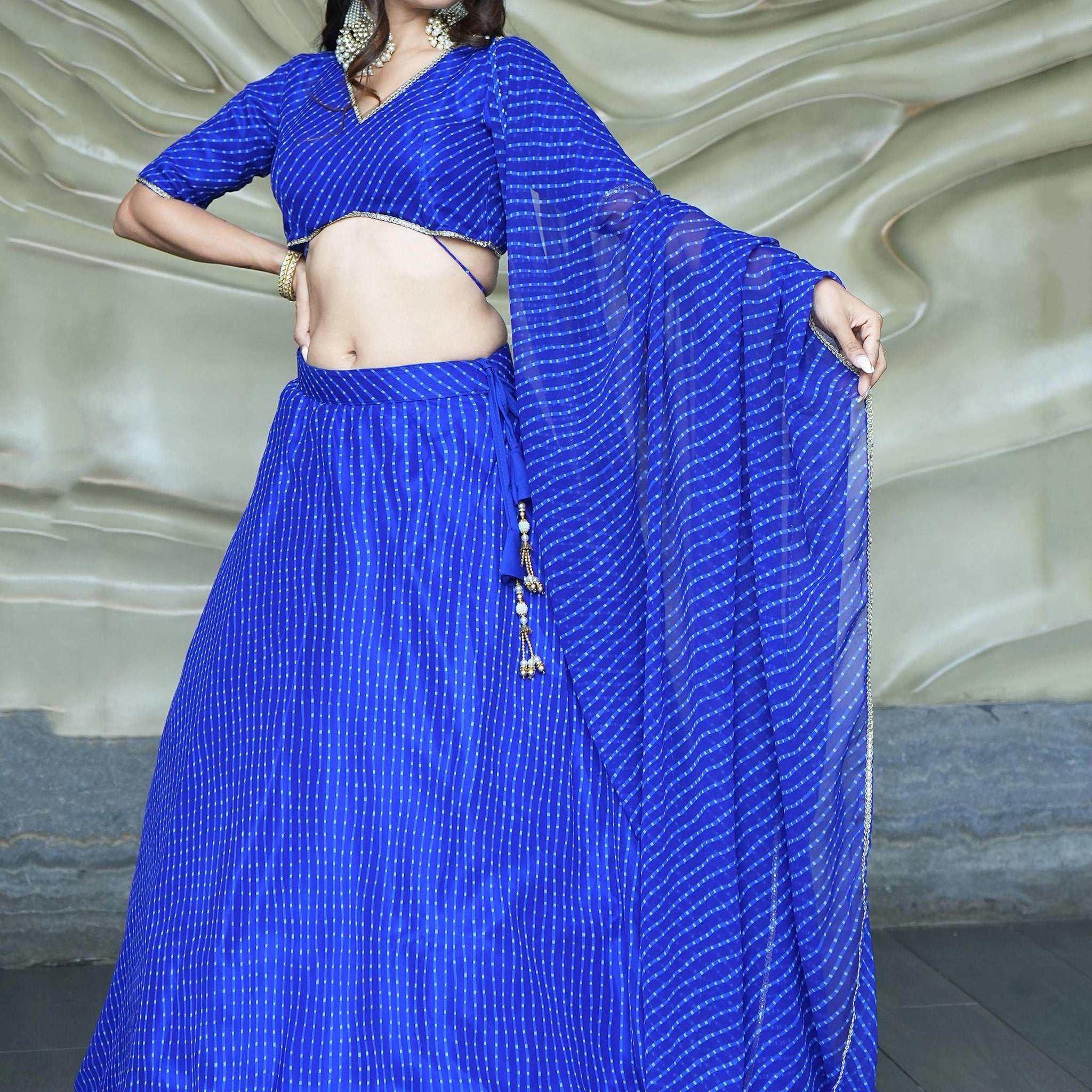 Attractive Blue Laheriya Print Georgette Lehenga Choli - Zeel Clothing