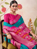 Attractive Blue Patola Printed Tussar Silk Traditional Saree With Blouse - Zeel Clothing