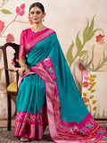 Attractive Blue Patola Printed Tussar Silk Traditional Saree With Blouse - Zeel Clothing