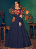 Attractive Blue Pearl And Mirror Work Georgette Festive Wear Gown - Zeel Clothing