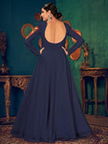 Attractive Blue Pearl And Mirror Work Georgette Festive Wear Gown - Zeel Clothing