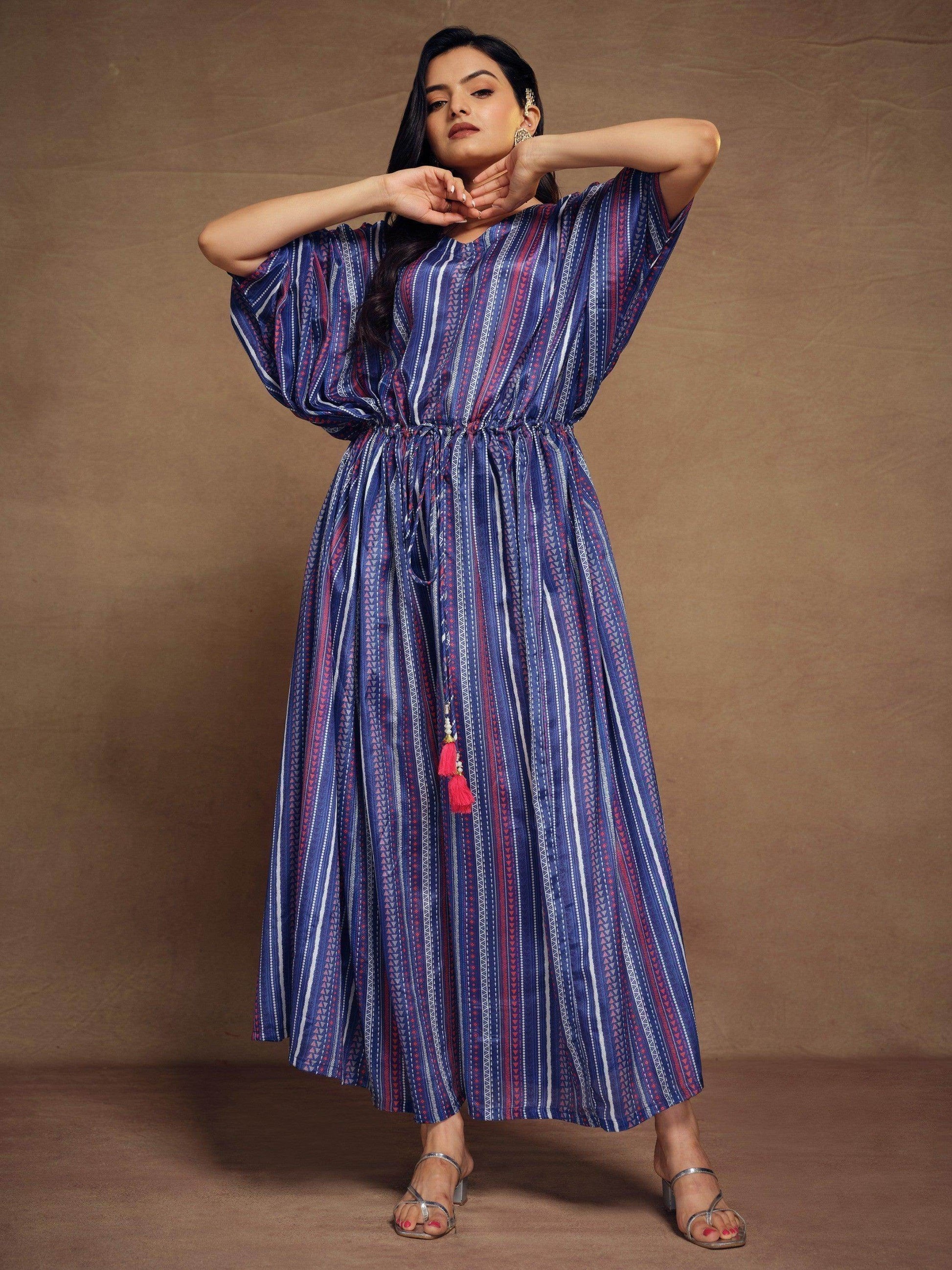 Attractive Blue Printed Art Silk Event Wear Readymade Kaftan - Zeel Clothing