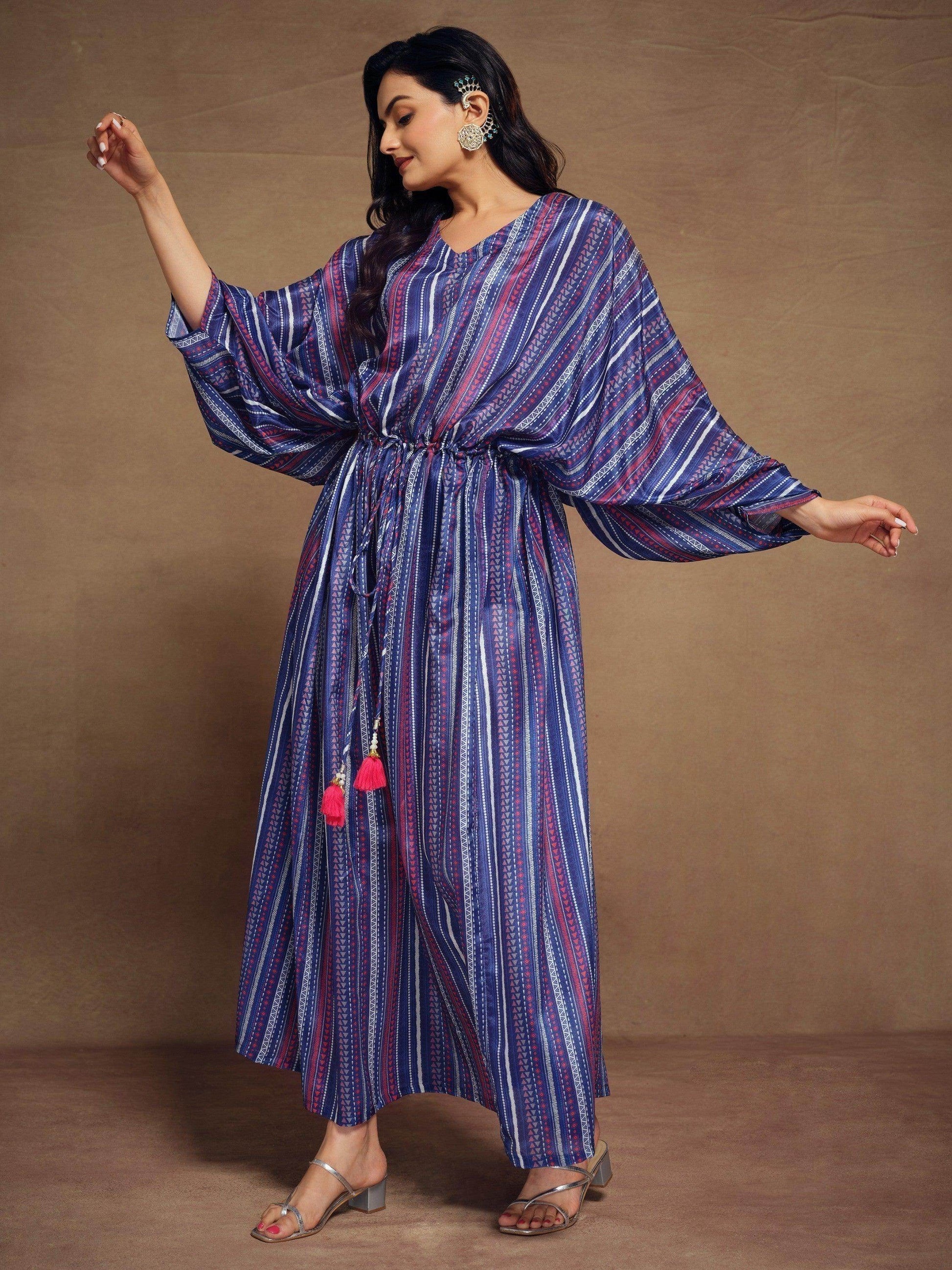 Attractive Blue Printed Art Silk Event Wear Readymade Kaftan - Zeel Clothing