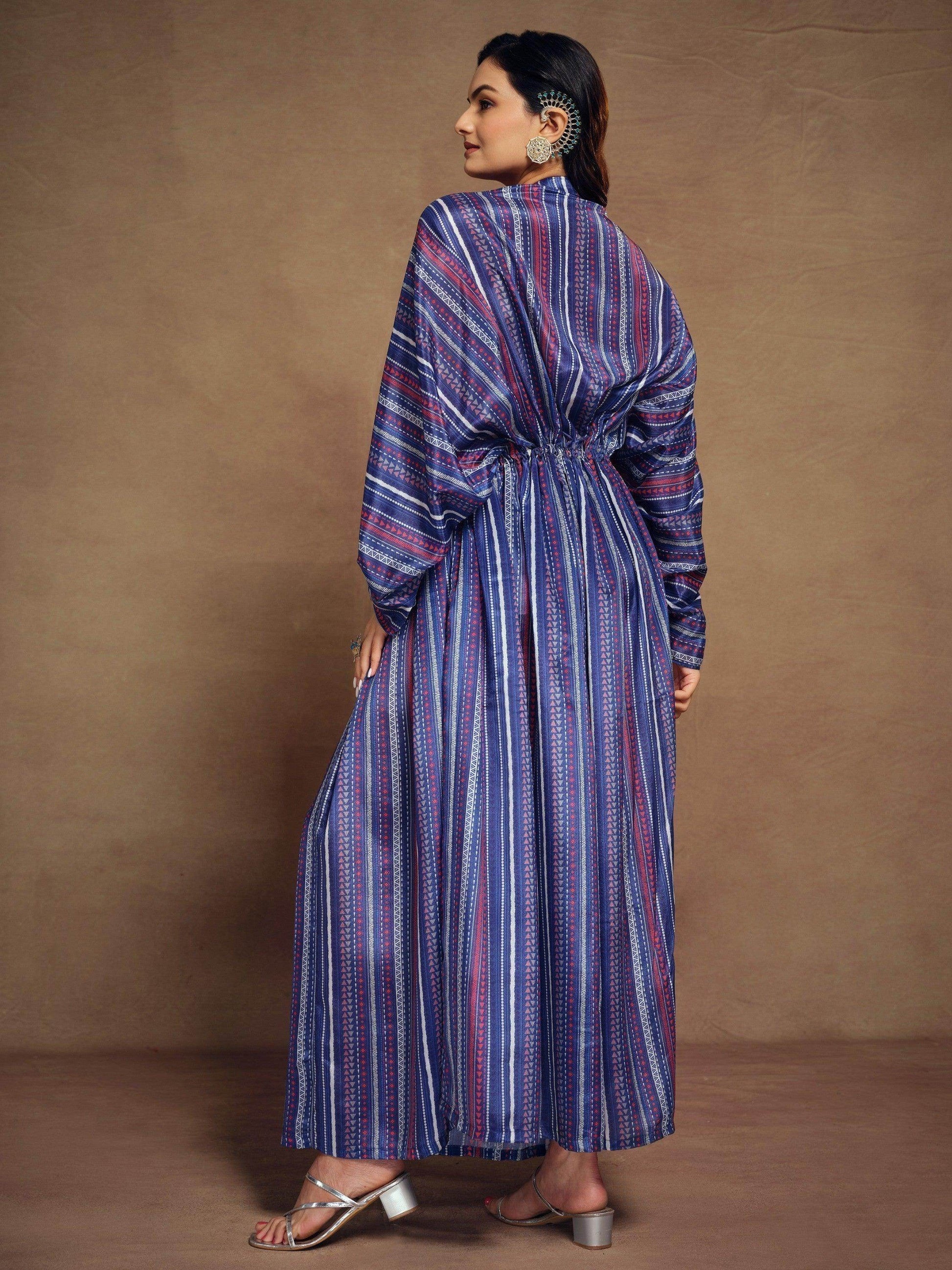 Attractive Blue Printed Art Silk Event Wear Readymade Kaftan - Zeel Clothing
