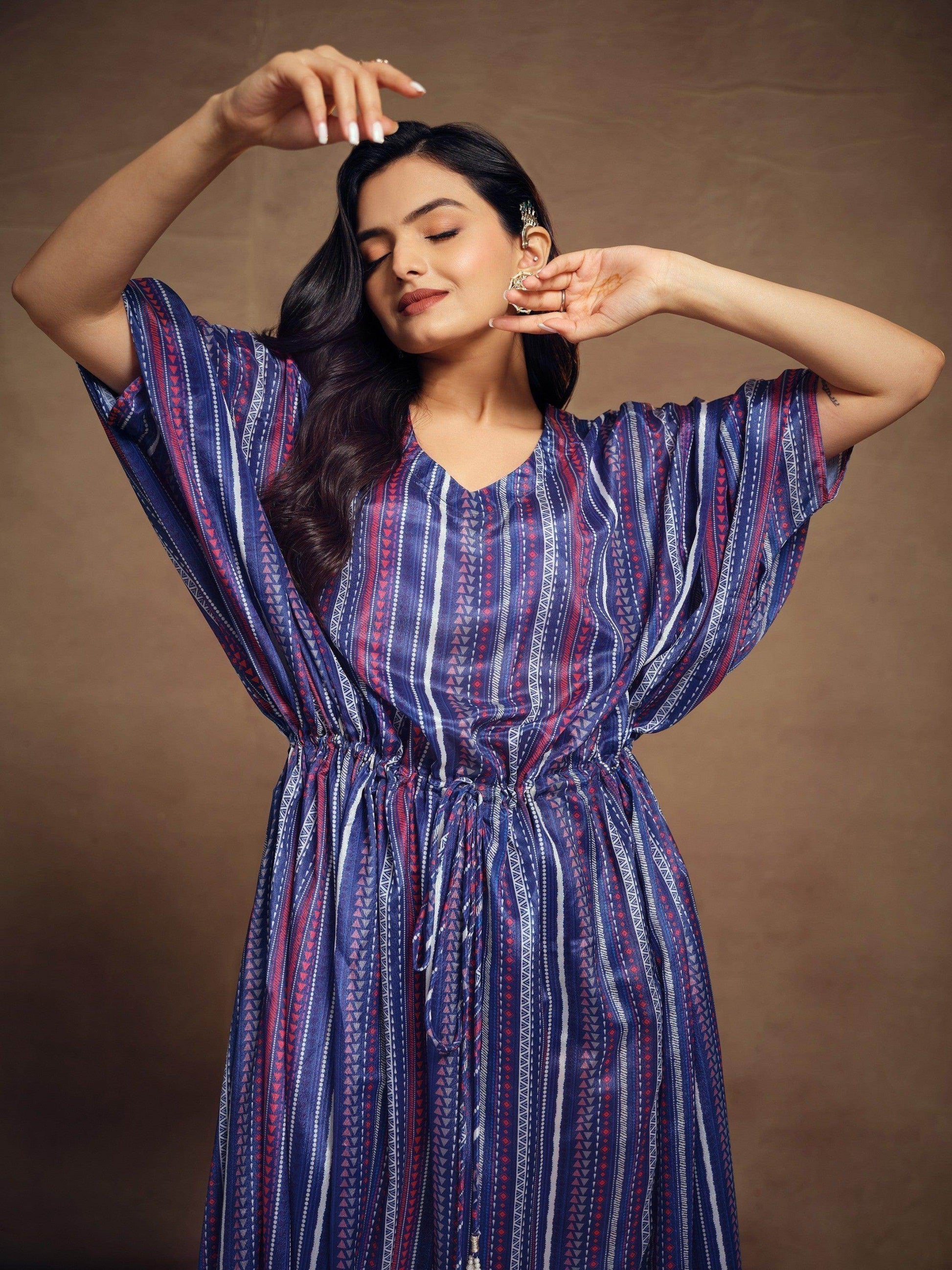 Attractive Blue Printed Art Silk Event Wear Readymade Kaftan - Zeel Clothing